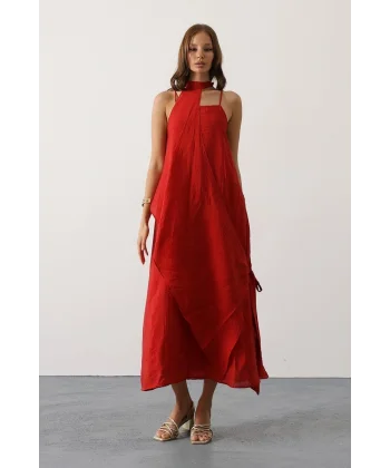 Aveline Bohem Elbise - Kırmızı