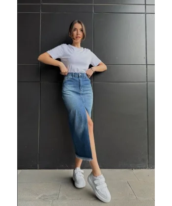 avi Yırtmaçlı Kot Etek