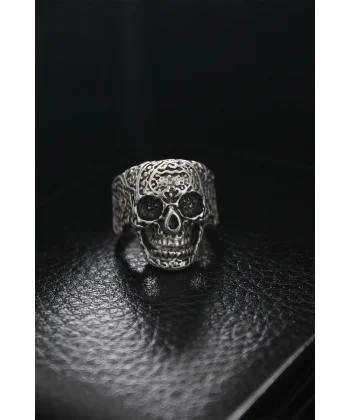 Ayarlanabilir Motifli Kurukafa Figürlü Erkek Yüzük