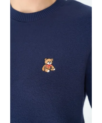 Ayıcık Nakışlı Kazak  Lacivert