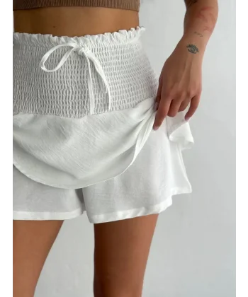 Ayrobin Şortlu Etek - Beyaz