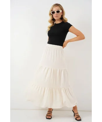 Ayrobin Uzun Etek 8048 - Krem