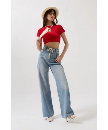 Bağcık Detay Yüksek Bel Jean