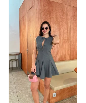 Bağcık detaylı Kolsuz Mini Elbise - Antrasit