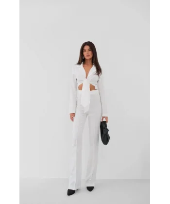 Bağlamalı Crop Ceket Pantolon Takım