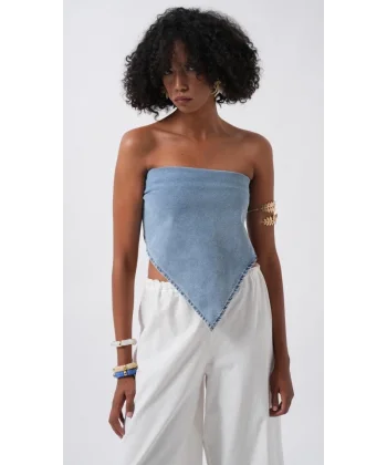 Bağlamalı Denim Crop