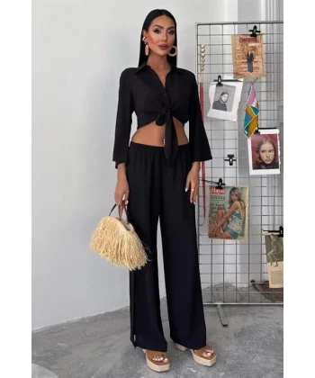 Bağlamalı Gömlek Ve Yırtmaç Pantolonlu Ayrobin Takım 10179