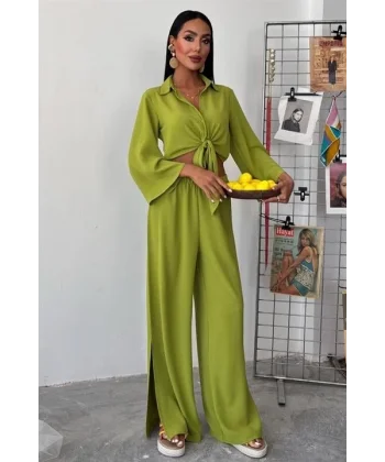 Bağlamalı Gömlek Ve Yırtmaç Pantolonlu Ayrobin Takım 10179