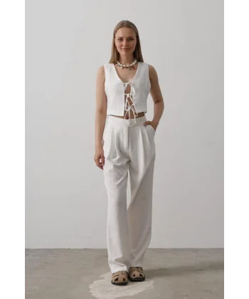 Bağlamalı Yelek - Beyaz