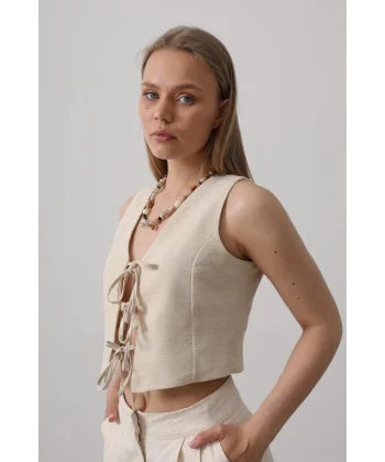 Bağlamalı Yelek - Taş