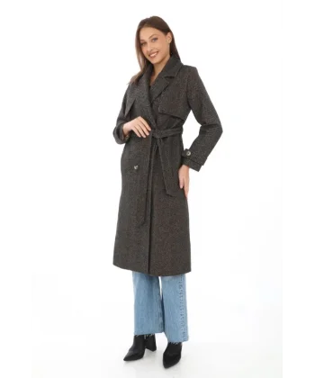 Balık ırtı Kaşmir Uzun Kaşe Kaban  Kahverengi