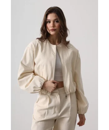 Balıksırtı Bomber Ceket  Krem