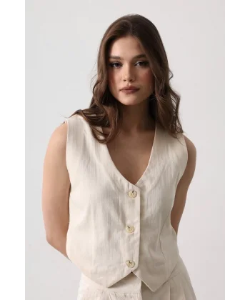 Balıksırtı Yelek  Ekru