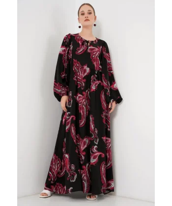 Balon Kol Uzun Tesettür Elbise 2464 - Y.Kırmızı