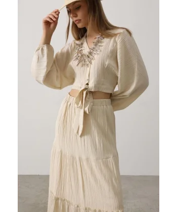 Balon Kollu Etekli Kaş Takım - Taş