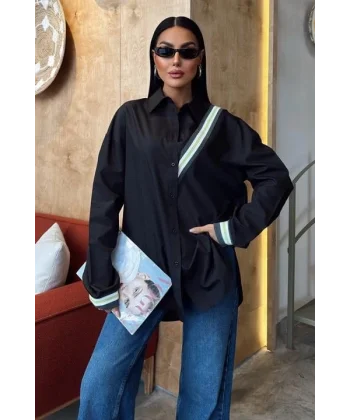 Bant Detaylı Oversize Poplin Gömlek 3436