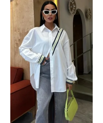 Bant Detaylı Oversize Poplin Gömlek 3436