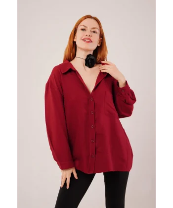 Basic Oversize Bordo Gömlek