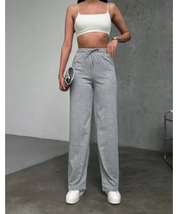 Basic Üç İplik Eşofman Pantolon - Gri