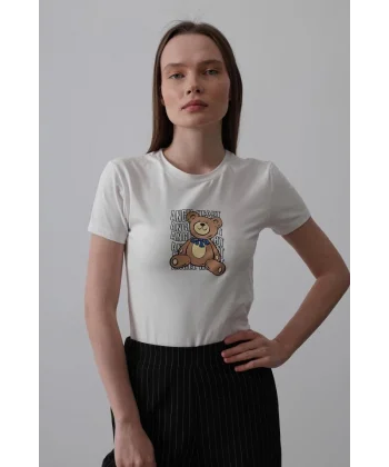 Baskı Detaylı T-shirt - Ekru
