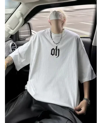 Baskı Erkek Oversive Tişört, Grafik Tişört Erkek Yazlık Outdoor Kıyafetleri, Sporda ve Günlük Giyime Uygun - Beyaz