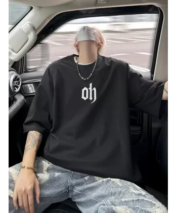 Baskı Oh Erkek Oversive Tişört, Grafik Tişört Erkek Yazlık Outdoor Kıyafetleri, Sporda ve Günlük Giyime Uygun - Siyah