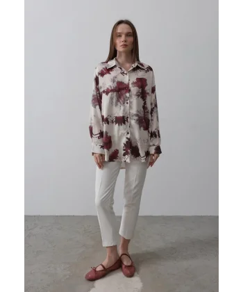 Baskılı Gömlek  Bordo