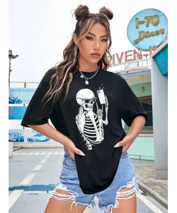 Baskılı Kadın T-shirt - Siyah