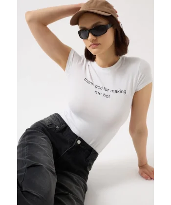 Baskılı Likralı Crop Thirt