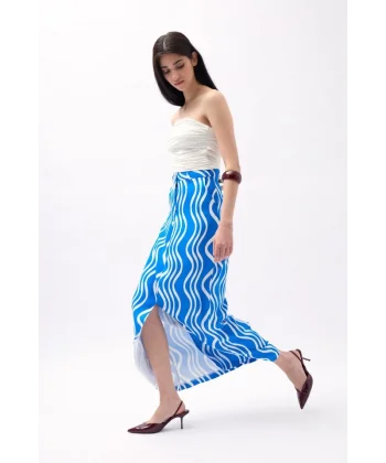 Baskılı Önü Yırtmaçlı Etek