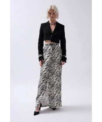 Baskılı Önü Yırtmaçlı Etek