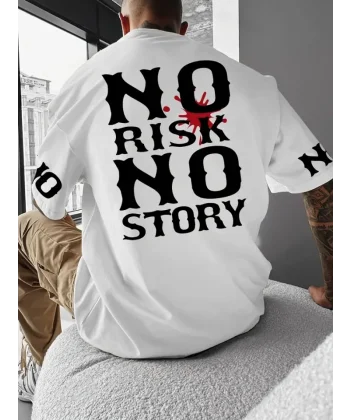 Baskılı Oversize Bisiklet Yaka T-shirt - Beyaz