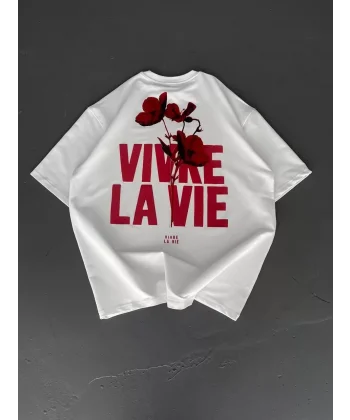 Baskılı Oversize Bisiklet Yaka T-shirt - Beyaz