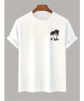 Baskılı Oversize Bisiklet Yaka T-shirt - Beyaz