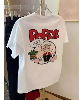 Baskılı Oversize Bisiklet Yaka T-shirt - Beyaz