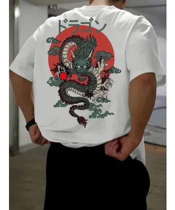 Baskılı Oversize Bisiklet Yaka T-shirt - Beyaz