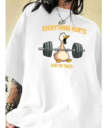 Baskılı Oversize Bisiklet Yaka T-shirt - Beyaz