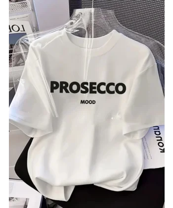 Baskılı Oversize Bisiklet Yaka T-shirt - Beyaz