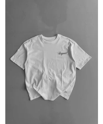 Baskılı Oversize Bisiklet Yaka T-shirt - Beyaz