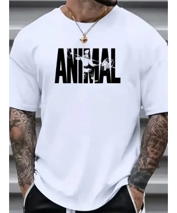 Baskılı Oversize Bisiklet Yaka T-shirt - Beyaz