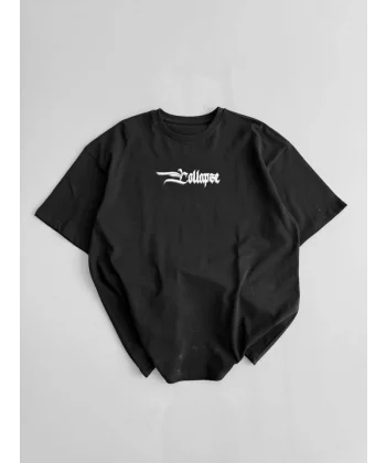 Baskılı Oversize Bisiklet Yaka T-shirt - Siyah