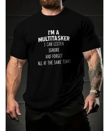 Baskılı Oversize Bisiklet Yaka T-shirt - Siyah