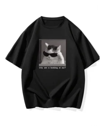 Baskılı Oversize Bisiklet Yaka T-shirt - Siyah