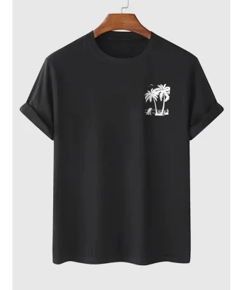 Baskılı Oversize Bisiklet Yaka T-shirt - Siyah