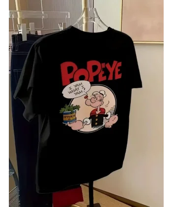 Baskılı Oversize Bisiklet Yaka T-shirt - Siyah