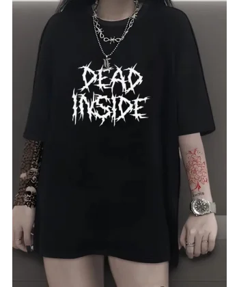 Baskılı Oversize Bisiklet Yaka T-shirt - Siyah