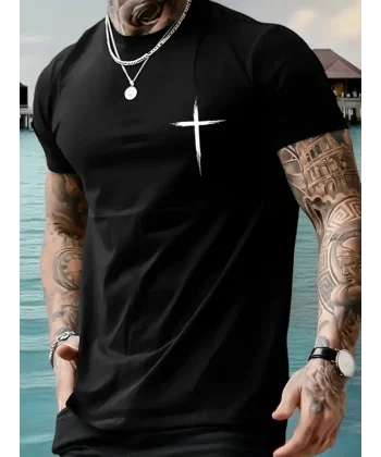 Baskılı Oversize Bisiklet Yaka T-shirt - Siyah