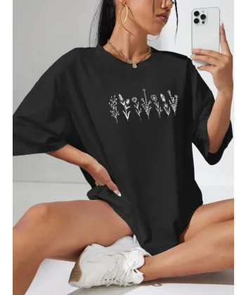 Baskılı Oversize Tshirt  iyah