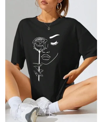 Baskılı Oversize Tshirt  iyah