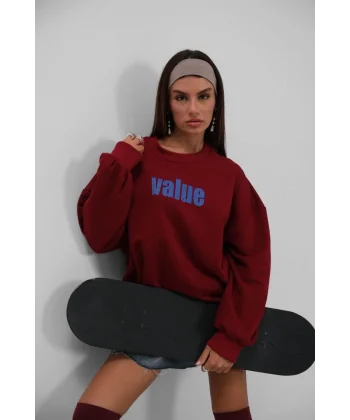 Baskılı Sıfır Yaka Oversize Sweatshirt